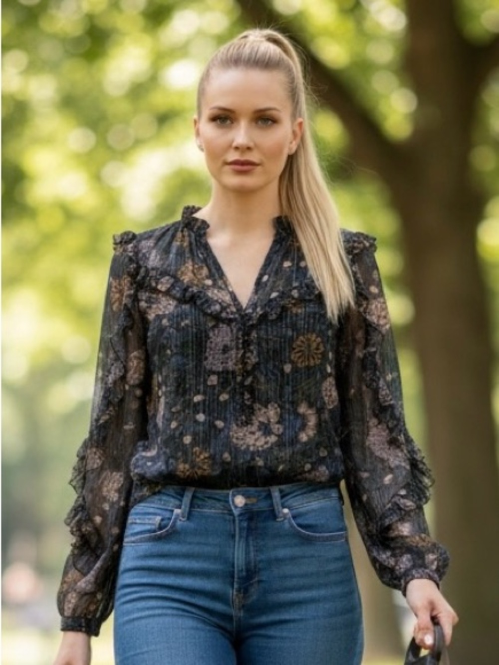Veronica Beard 98% Silk Metallic Floral Ruffle Blouse + Matching Cami | Size 8